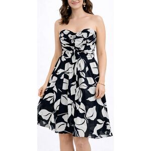White House Black Market floral strapless flounce skirt dress 8